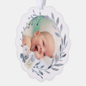 Blauer Aquarellrahmen Taufe danke Ornament Karte (Links)