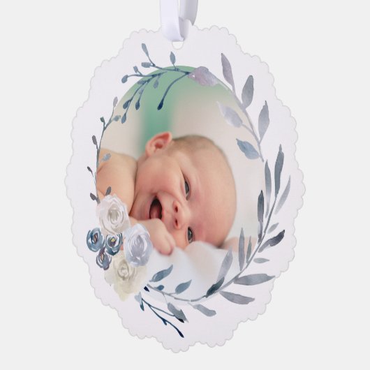 Blauer Aquarellrahmen Taufe danke Ornament Karte (Links)