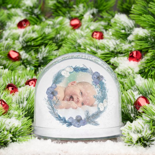 Blauer Aquarellrahmen Taufe danke Schneekugeln (Weihnachten)