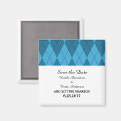 Blauer Argyle Save the Date Magnet (Vorderseite/Rückseite)