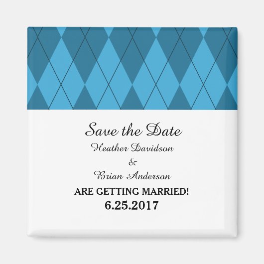 Blauer Argyle Save the Date Magnet (Vorne)