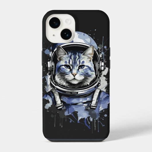 Blauer Astronaut Katzen Splash Design iPhone Hülle (Rückseite)
