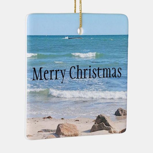 Blauer Atlantik Frohe Weihnachten Wavy Sea Keramikornament (Rechts)