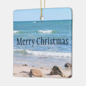 Blauer Atlantik Frohe Weihnachten Wavy Sea Keramikornament (Links)