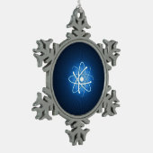 Blauer Atom-Nerd Schneeflocken Zinn-Ornament (Links)