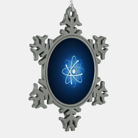 Blauer Atom-Nerd Schneeflocken Zinn-Ornament (Links)
