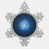 Blauer Atom-Nerd Schneeflocken Zinn-Ornament (Vorderseite)