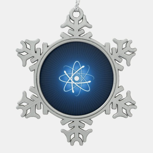Blauer Atom-Nerd Schneeflocken Zinn-Ornament (Vorderseite)