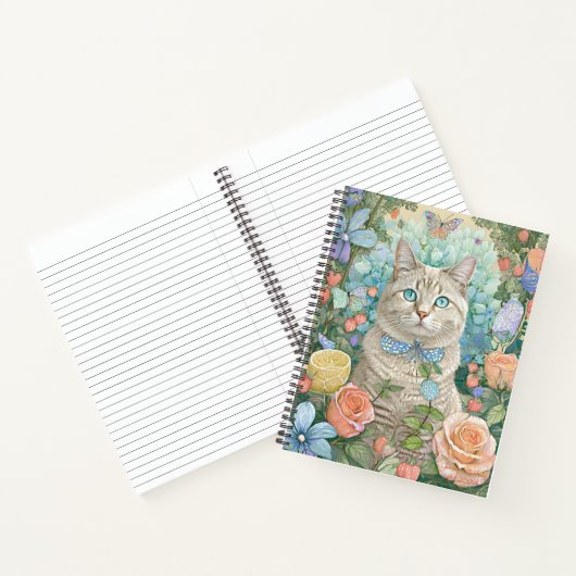 Blauer Augenkatze mit Blume Notebook Notizblock (Innenseite)