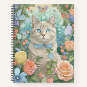 Blauer Augenkatze mit Blume Notebook Notizblock (Vorderseite)