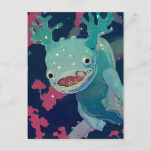 Blauer Axolotl im Weltraum Postkarte
