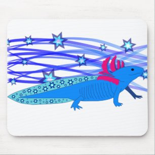 Blauer Axolotl mit Sternen Mousepad