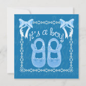 Blauer Baby Boy Duschvorhang individuell gestalten Einladung (Vorderseite)