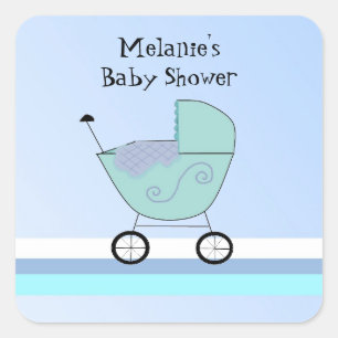 Blauer Baby-Buggy-Baby-Shower-Aufkleber Quadratischer Aufkleber