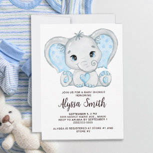 Blauer Baby Elefant Kleiner Junge Baby Shower Einladung