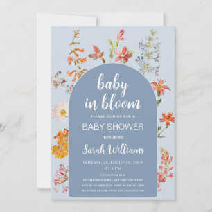 Blauer Baby in Bloom Jungen Baby-Party Wildblumenb Einladung