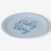Blauer Baby-Junge-Baby-Shower Pappteller (Schrägansicht)