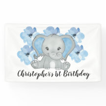 Blauer Baby-Jungen-Elefant Blumen Geburtstag
