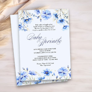 Blauer Baby-Sprinkle-Gedicht-Blumen-Baby-Party Einladung