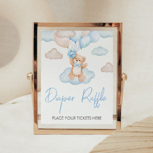 Blauer Babybär-Ballon-Baby-Shower-Windeln-Raffle Poster