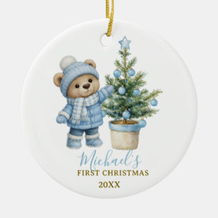 Blauer Babybär zum ersten Weihnachten Andenken Keramik Ornament
