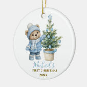 Blauer Babybär zum ersten Weihnachten Andenken Keramik Ornament (Links)