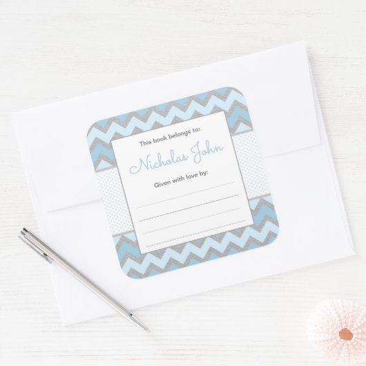 Blauer Babyduschaufkleber Buchzeichen Quadratischer Aufkleber (Umschlag)