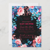 Blauer Babydusche Blauer Rosa Datum speichern Schw Einladung (Vorderseite)