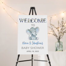 Blauer Babydusche mit Elefant.
