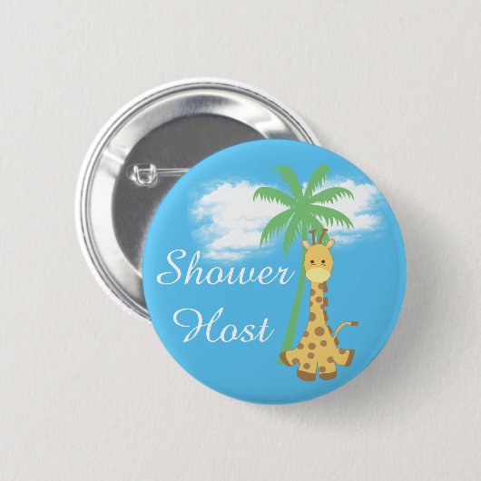 Blauer Babyduschengriraffe Abzeichen Button (Vorne & Hinten)