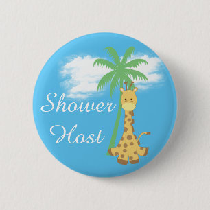 Blauer Babyduschengriraffe Abzeichen Button