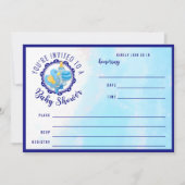 Blauer Babyduschkopf lädt ein Einladung (Vorderseite)