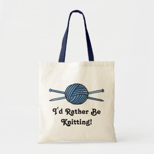 Blauer Ball des Garns u. der Stricknadeln Tragetasche