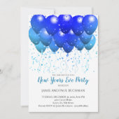Blauer Ballon Confetti Weißes Silvesterfest Party Einladung (Vorderseite)