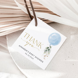 Blauer Ballon, Eukalyptus, Grünpflanzen, Babydusch Geschenkanhänger