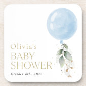 Blauer Ballon, Eukalyptus, Grünpflanzen, Babydusch Getränkeuntersetzer (Vorderseite)