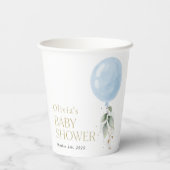 Blauer Ballon, Eukalyptus, Grünpflanzen, Babydusch Pappbecher (Rückseite)