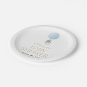 Blauer Ballon, Eukalyptus, Grünpflanzen, Babydusch Pappteller (Schrägansicht)