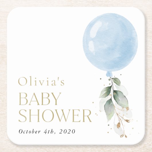 Blauer Ballon, Eukalyptus, Grünpflanzen, Babydusch Rechteckiger Pappuntersetzer (Vorderseite)