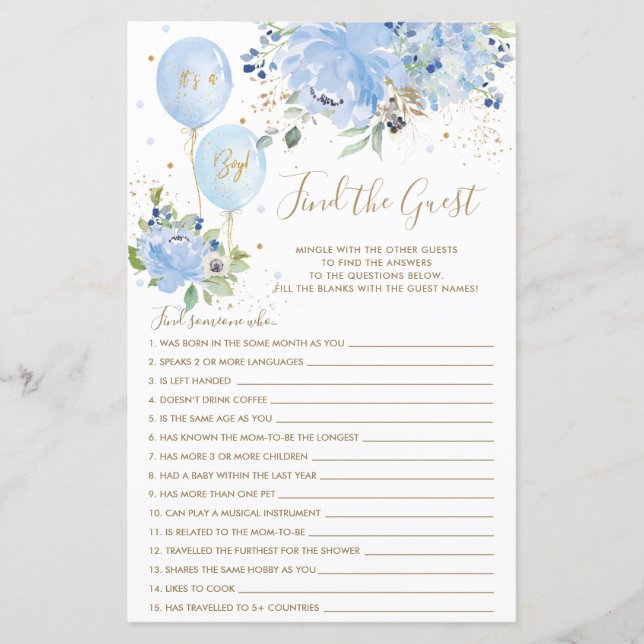 Blauer Ballon Finden Sie das Gast-Eisbrecher-Spiel (Vorderseite)