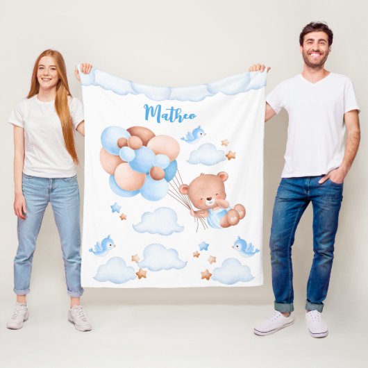 Blauer Ballon Teddy Bär im individuelle Name Wolke Fleecedecke (Beispiel)