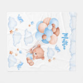Blauer Ballon Teddy Bär im individuelle Name Wolke Fleecedecke (Vorderseite (Horizontal))