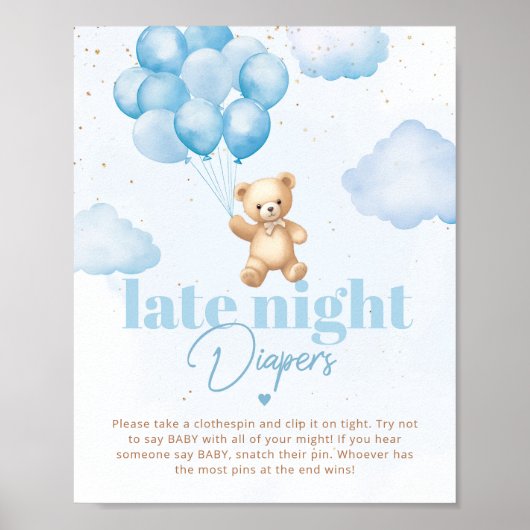 Blauer Ballon Teddy Bär Spate Nacht Windeln Poster (Vorne)