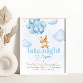 Blauer Ballon Teddy Bär Spate Nacht Windeln Poster