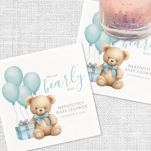 Blauer Ballon Teddybär Baby Shower Serviette