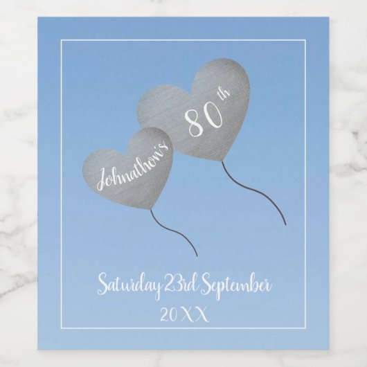 Blauer Ballon zum 80. Geburtstag Weinetikett (Einzelnes Label)