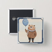 Blauer Ballonbär in Brown Sweater Kariert Scara Button (Vorne & Hinten)