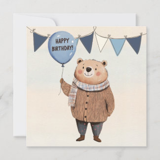 Blauer Ballonbär in Brown Sweater Kariert Scara Einladung