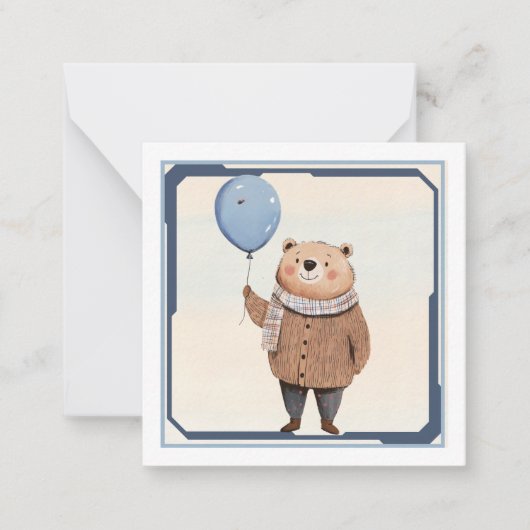 Blauer Ballonbär in Brown Sweater Kariert Scara Mitteilungskarte (Vorderseite)