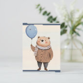 Blauer Ballonbär in Brown Sweater Kariert Scara Postkarte (Stehend Vorderseite)